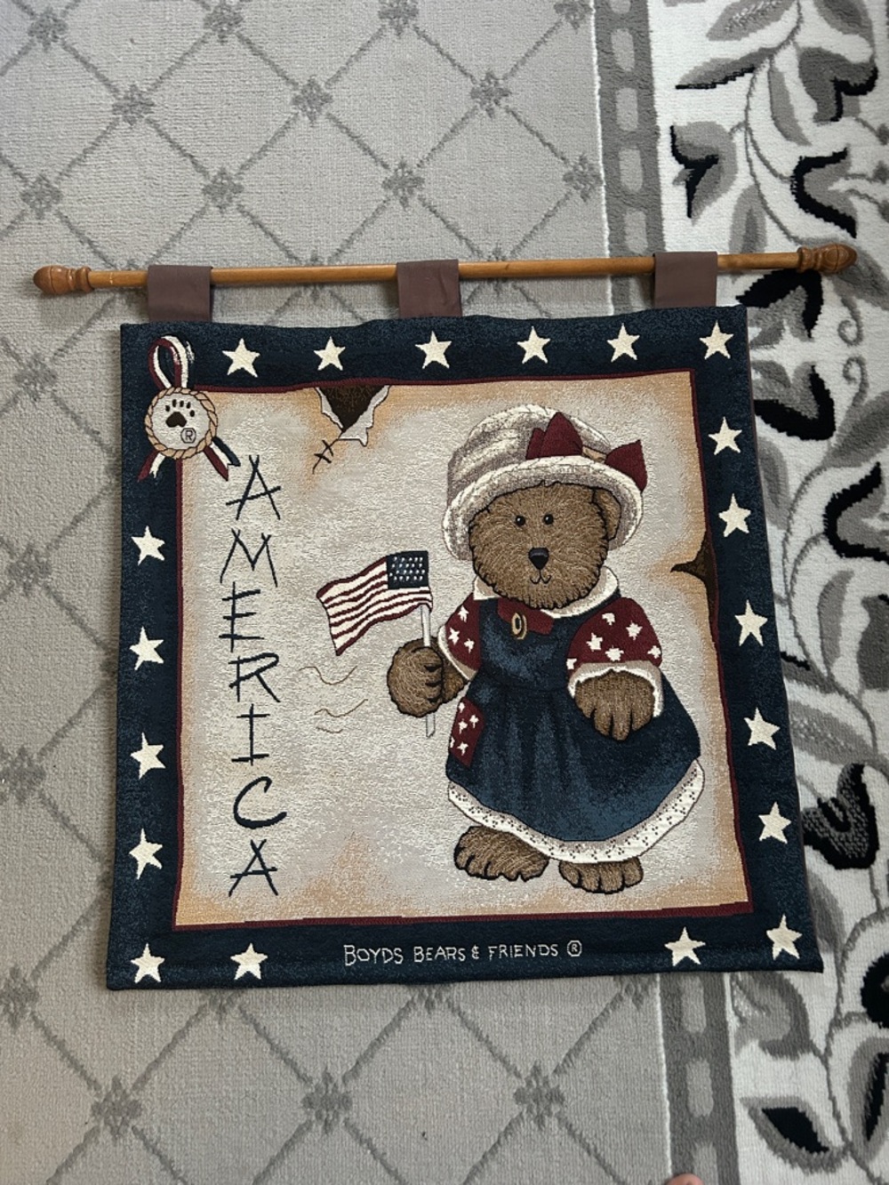 “Home of the Free” Patriotic Boyd’s Bears Tapestry Wall Hanging